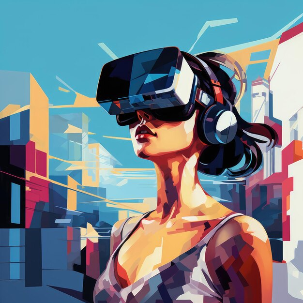 VR 헤드을 착용하고 가상 현실을 경험하는 십대