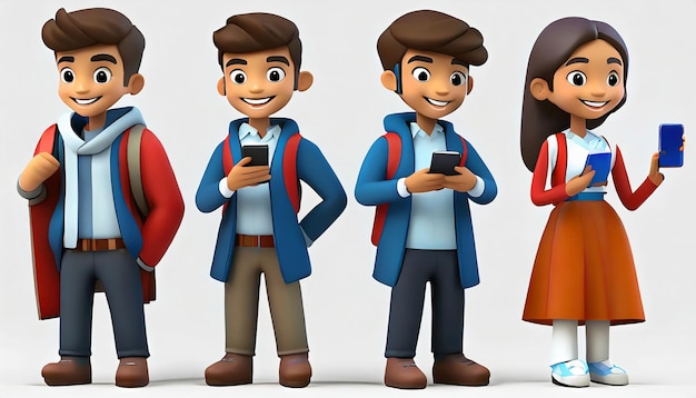 Foto personaggi di cartoni animati adolescenti che usano il telefono