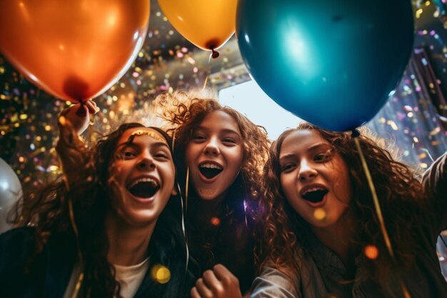 Photo teenagers friends in costumes celebrating and having fun at halloween party