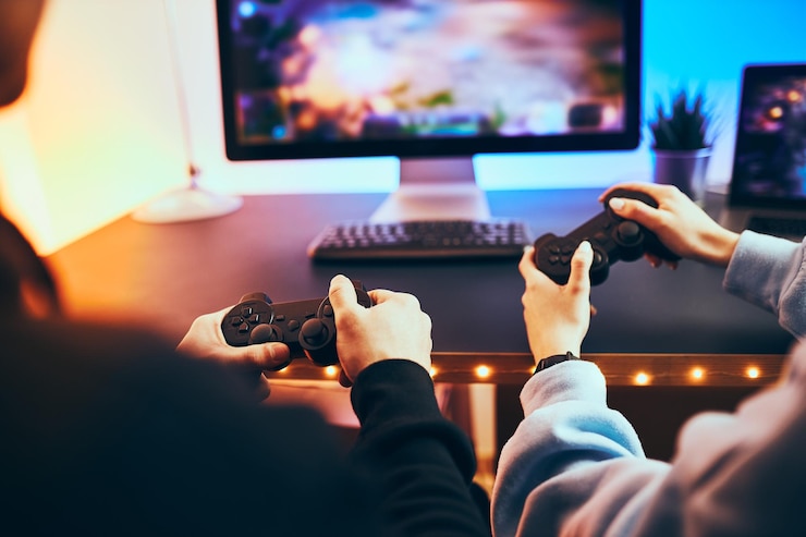 Photo ティーンエイジャーはビデオゲームのコンペティションと楽しいトーナメントをプレイし チャンピオンシップをプレイします