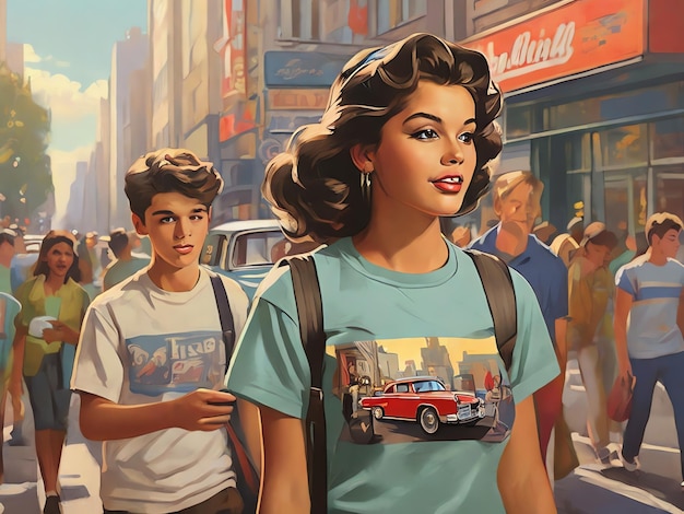 Teenagers Wearing Retro Vintage Tshirts