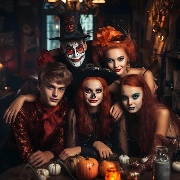Подростки в костюмах на Хэллоуин