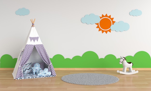 Teepee in children room interior for mockup