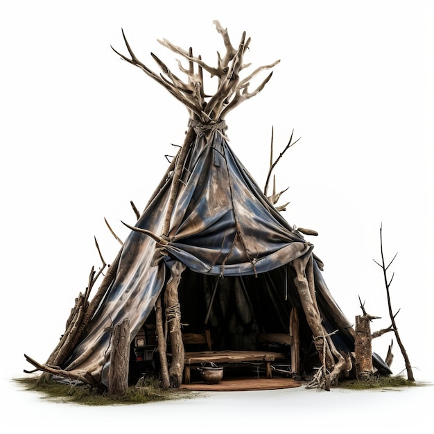 Photo a teepee tent made out of branches and logs