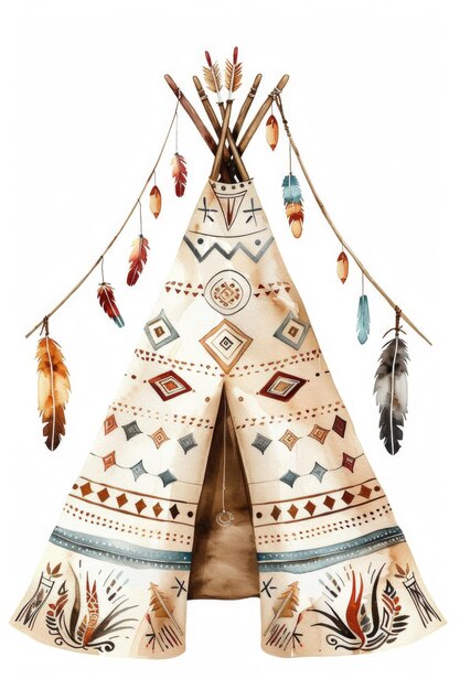 Foto teepee con piume appese