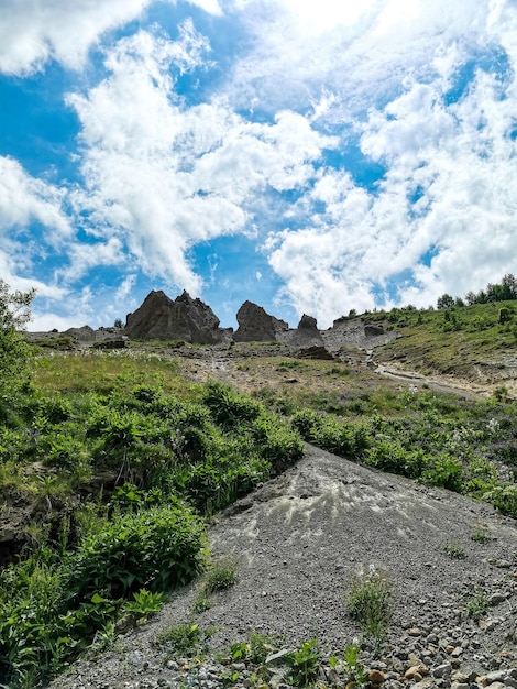 The teeth of the dragon JilaSu are lava stones in the KalaKulak gorge KabardinoBalkaria Russia