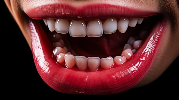 Teeth falling out from the mouth on dark background with a place for text photo