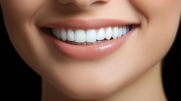 Фото Концепция отбеливания зубов клоуз-ап красивой женской улыбки с белыми зубами