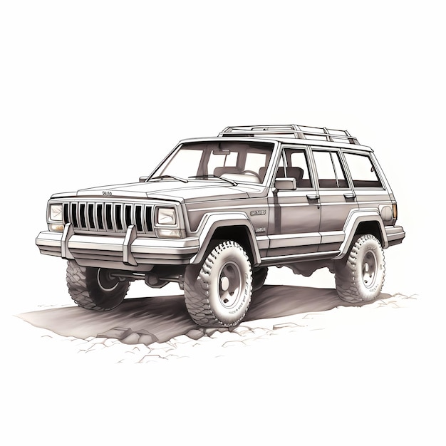 Teken een 1992 jeep cherokee in potlood.