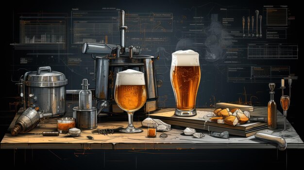 Teken lijnen voor de stappen bij het maken van bier