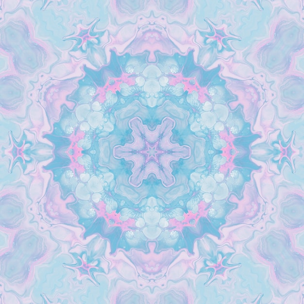 Tekenen met aquarellen, abstracte afbeeldingen voor de achtergrond. Design element, pastel roze en blauwe kleuren. Geometrische bloemen, caleidoscoopvervaging