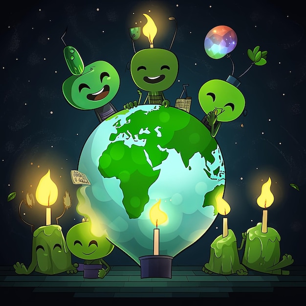 tekenfilm aarde uur dag in het groen