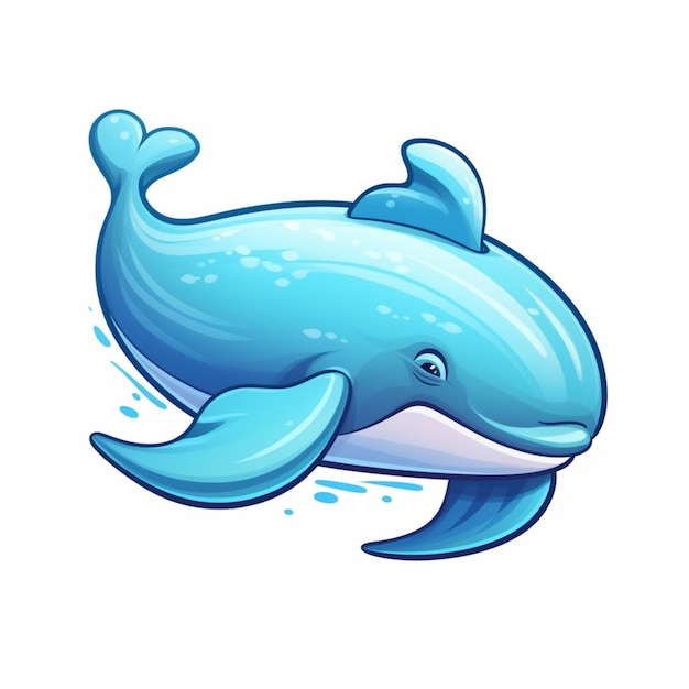 tekenfilm blauwe walvis met een lange staart en een glimlach generatieve ai