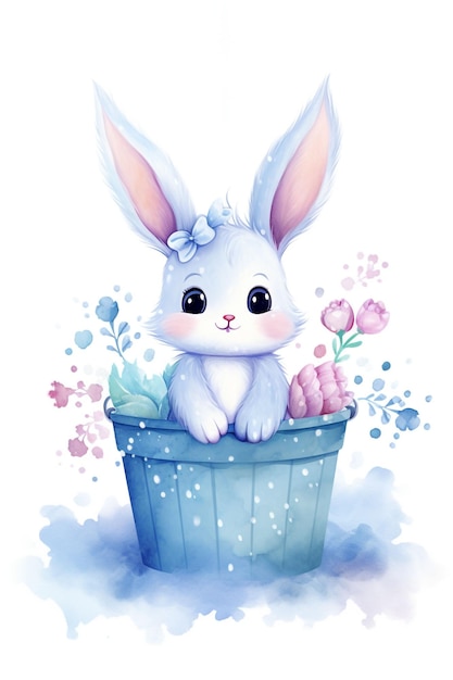 tekening illustratie pastelkleuren schattig en gelukkig baby konijn kleine kleurrijke harten op de achtergrond