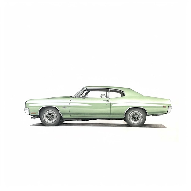 Foto tekening van een groene auto met een witte achtergrond generatieve ai