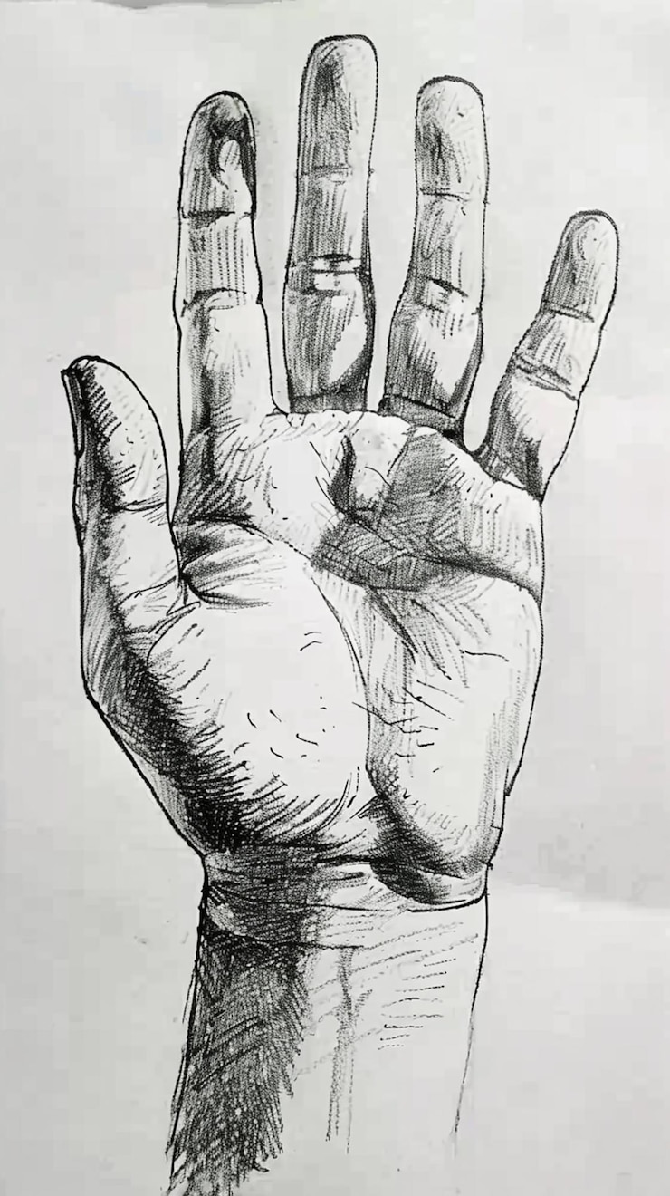 Foto tekening van een hand met uitgestrekte vingers en uitgestrekt generatieve ai