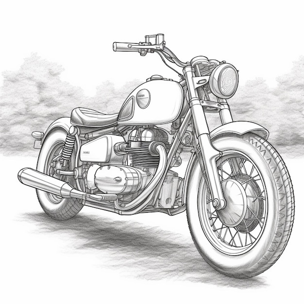 Foto tekening van een motorfiets met een zijaanzicht van het voorwiel generatieve ai