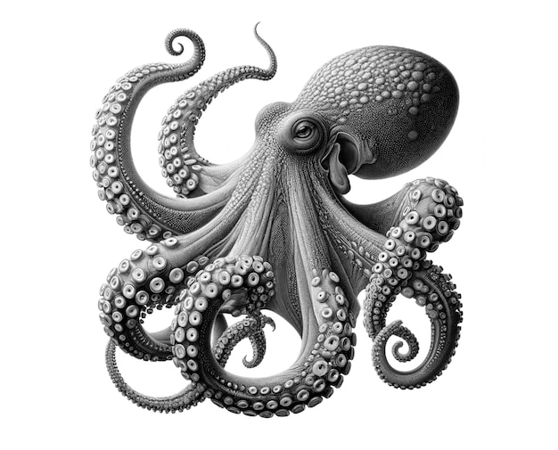 tekening van een octopus in zwart-wit