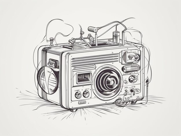 Foto tekening van een radio met een draad en een koord generatieve ai