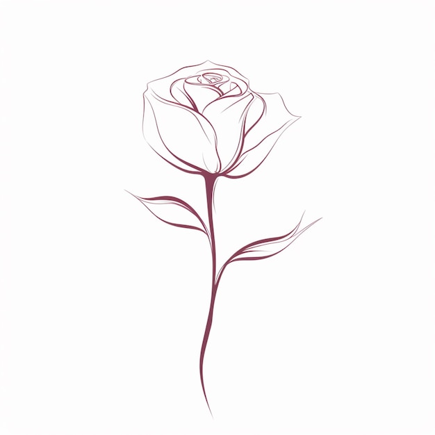 Foto tekening van een roos met een stengel en een bloem op een witte achtergrond generatieve ai