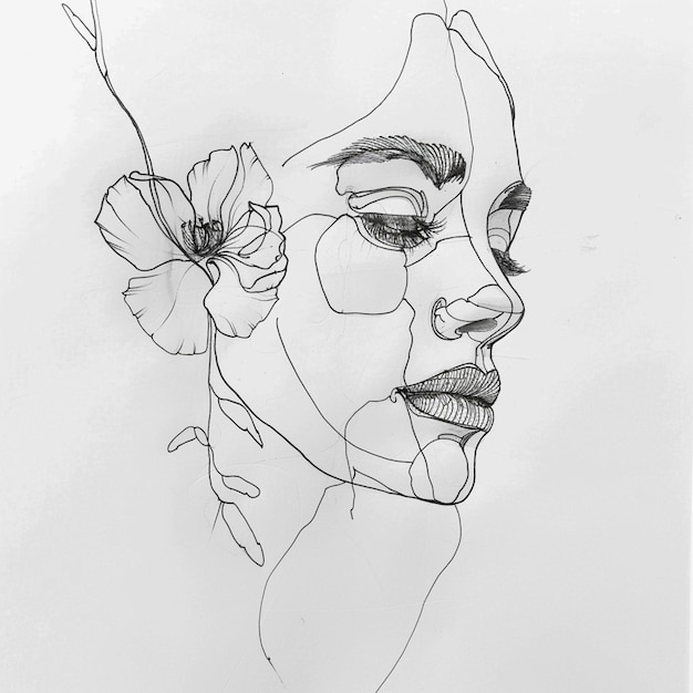 tekening van een vrouw met bloemen in haar haar generatieve ai