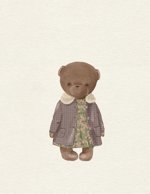 tekening van vintage speelgoed teddybeer