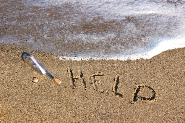 Foto tekst op zand op het strand