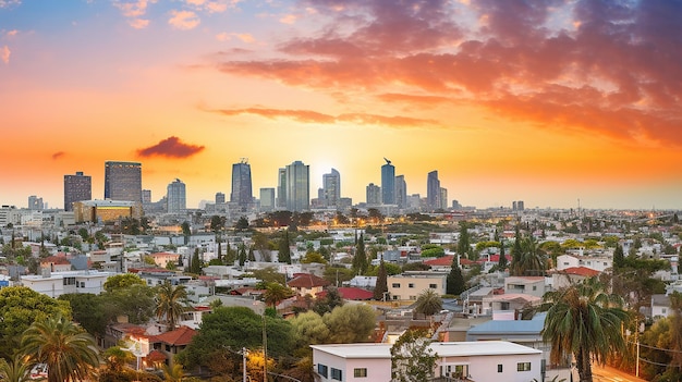 tel aviv skyline stadsgezicht beeld van tel aviv israël in zonsondergang