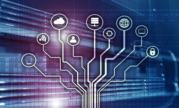 電気通信の概念大規模なデータセンターの背景技術の壁紙のバイナリコード