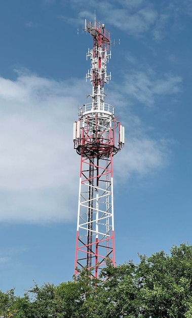 Telecommunication tower of 4g and 5g cellular wireless\
communication antenna transmitter telecommunication tower with\
antennas macro base station