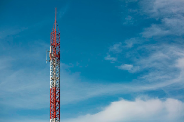 Telecommunication tower wireless technology with blue sky telephone blue sky