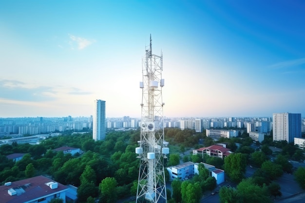 Telecommunication tower with 5g cellular network antenna