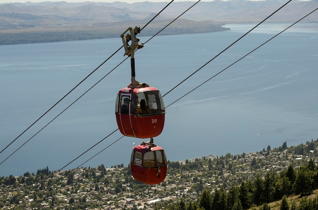 telefecrico with the lake in the background climbing the otto hill in bariloche argentina