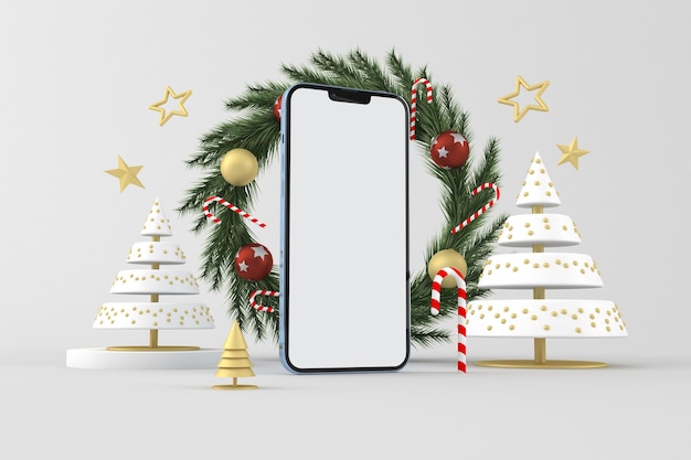 Telefoon 13 Vooraanzicht op achtergrond met kerstthema