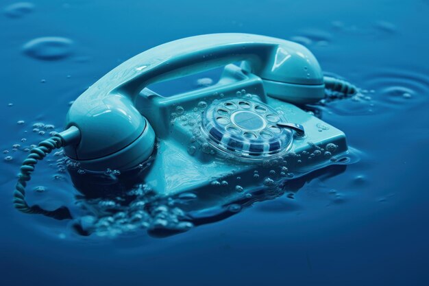 Telefoon ondergedompeld in blauw water Genereren Ai