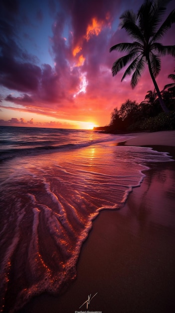 Telefoonbehang zonsondergang over een tropisch strand Generatieve AI