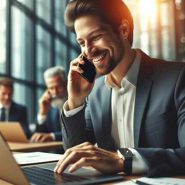 Telefoongesprek, laptop en gesprekken zakenman bankadviseur of adviseur feedback op onderzoeksverslag