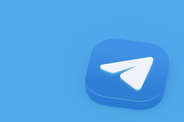 Telegram applicatie logo 3D-rendering op blauwe achtergrond