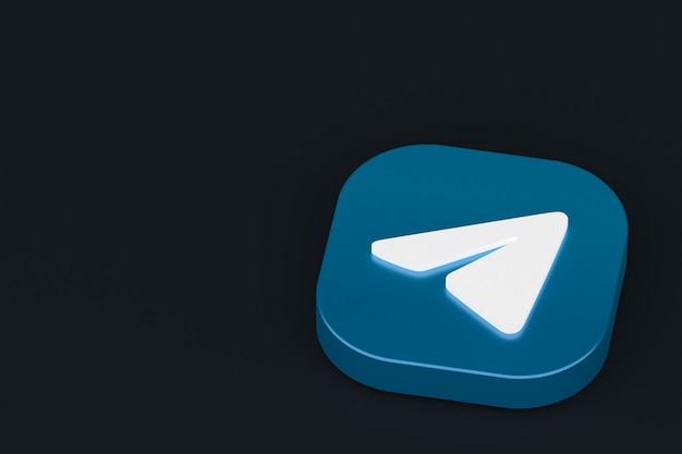 Telegram application logo 3d rendering on Black background