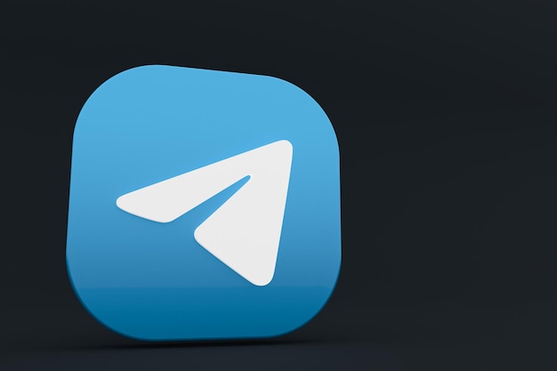 3d-рендеринг логотипа приложения Telegram на черном фоне
