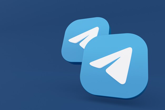 Telegram application logo 3d rendering on blue background