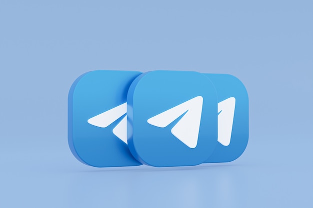 青の背景に電報アプリケーションのロゴの3Dレンダリング