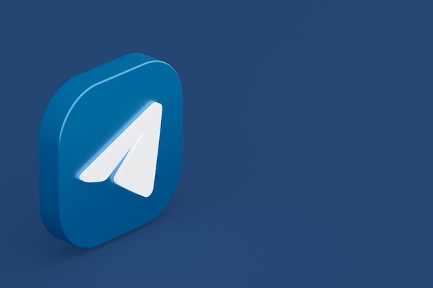 Photo telegram application logo 3d rendering on blue background