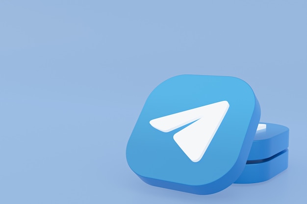 青の背景に電報アプリケーションのロゴの3Dレンダリング