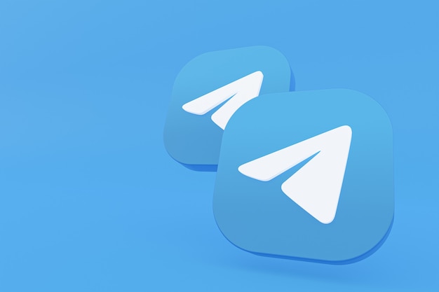 Telegram application logo 3d rendering on blue background