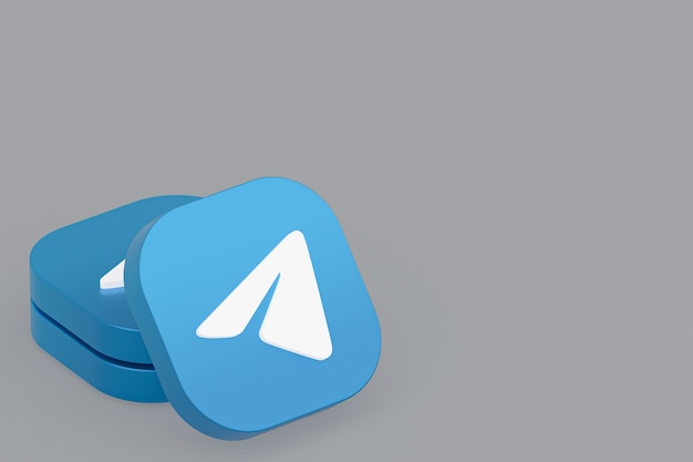3d-рендеринг логотипа приложения Telegram на сером фоне