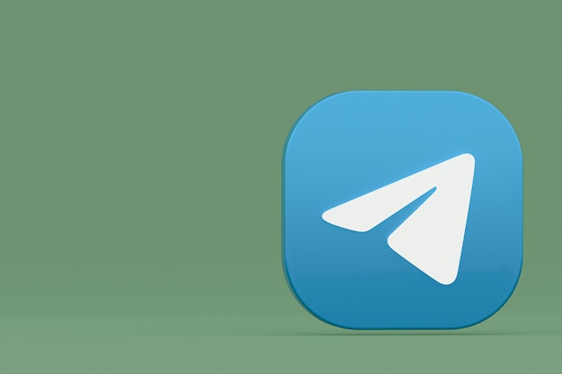 Rendering 3d del logo dell'applicazione telegram su sfondo verde