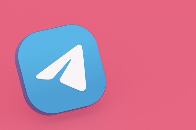 Telegram application logo 3d rendering on pink background