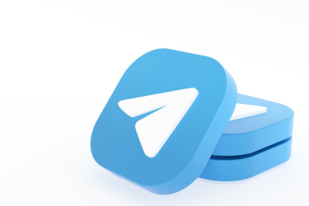 Rendering 3d del logo dell'applicazione telegram su sfondo bianco