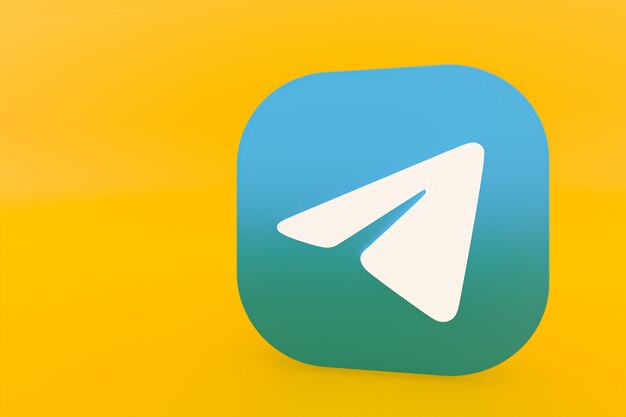 Telegram application logo 3d rendering on yellow background